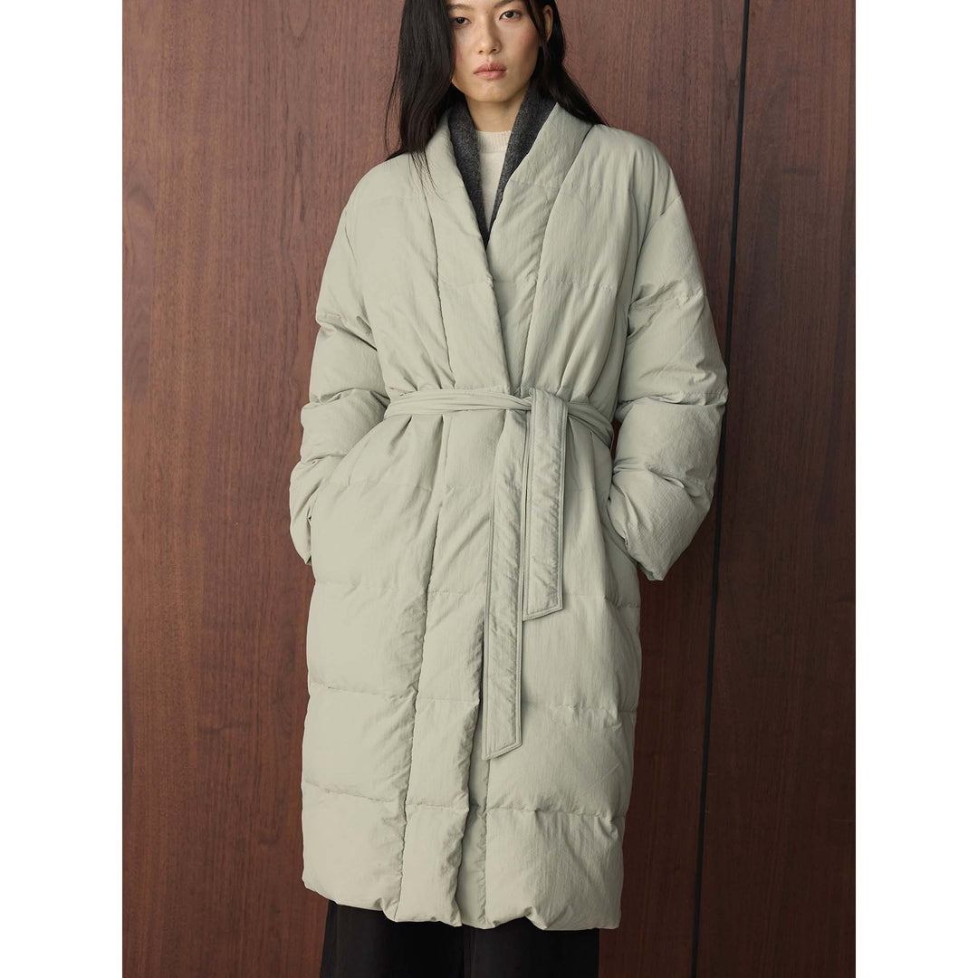 Women Longer quilted coat with kimono-like collar and oversized silhouette Amarae