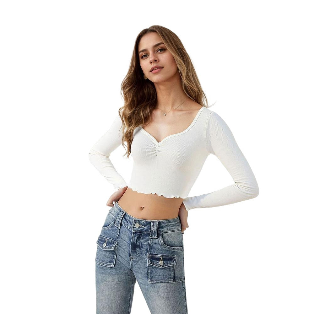 Chemise à manches longues cropped pour femmes avec ourlet volant joueur Chic & Stil