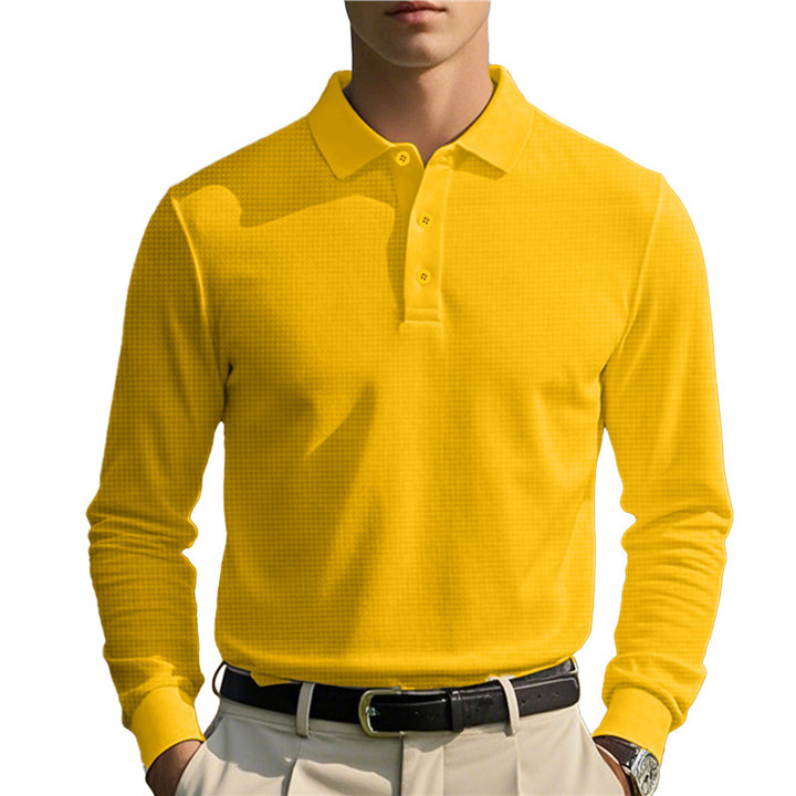 Men's Long Sleeve Polo with Chic Texture and Style