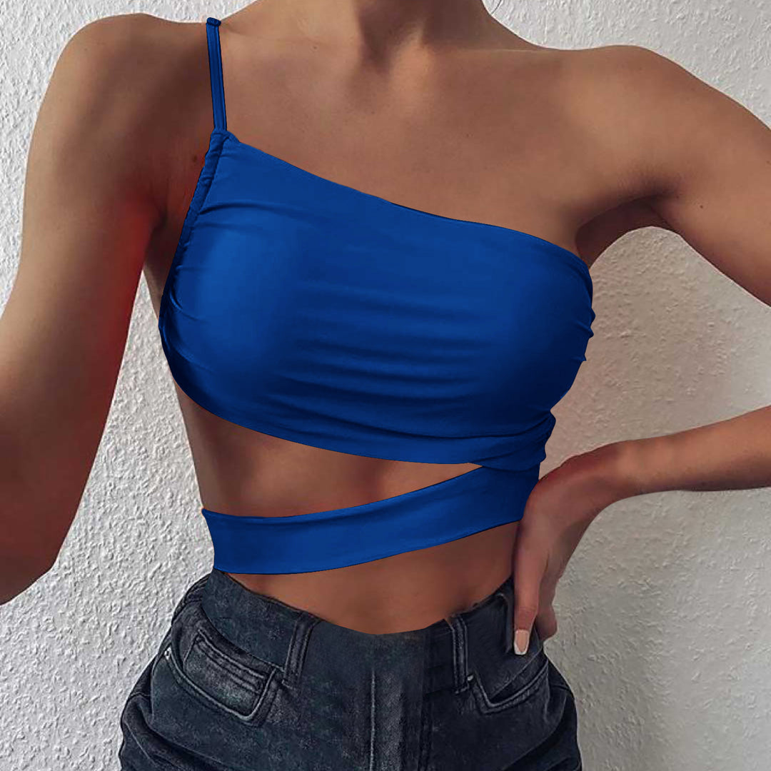 Women asymmetrical crop top with cut Lune London