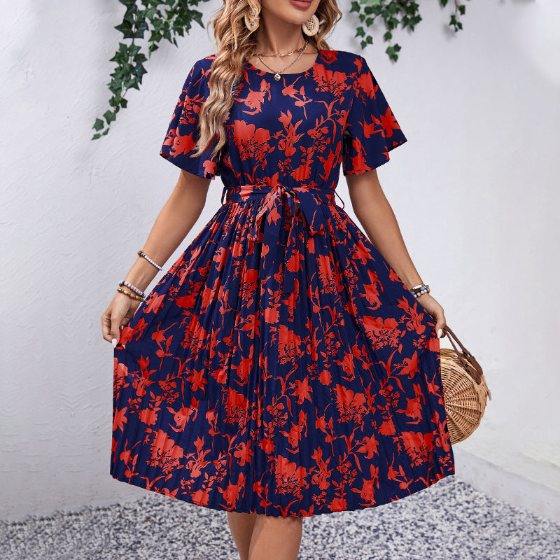 Lune London women's midi dress with floral print and tie belt