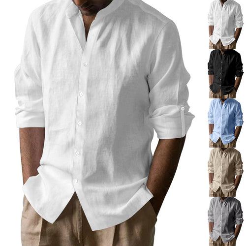 Linen shirt for men with a modern stand-up collar and casual fit Amarae