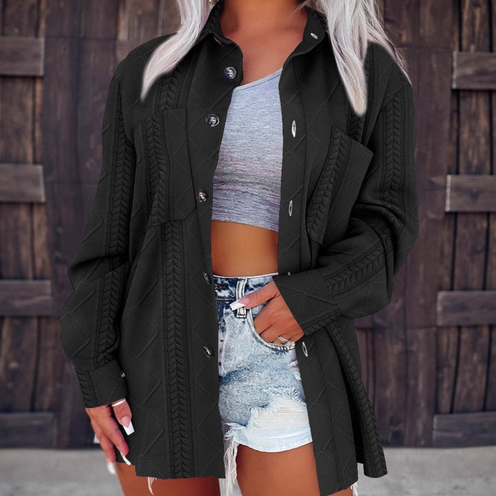 Trendy long blouse for women with textured design and practical pockets Lune London