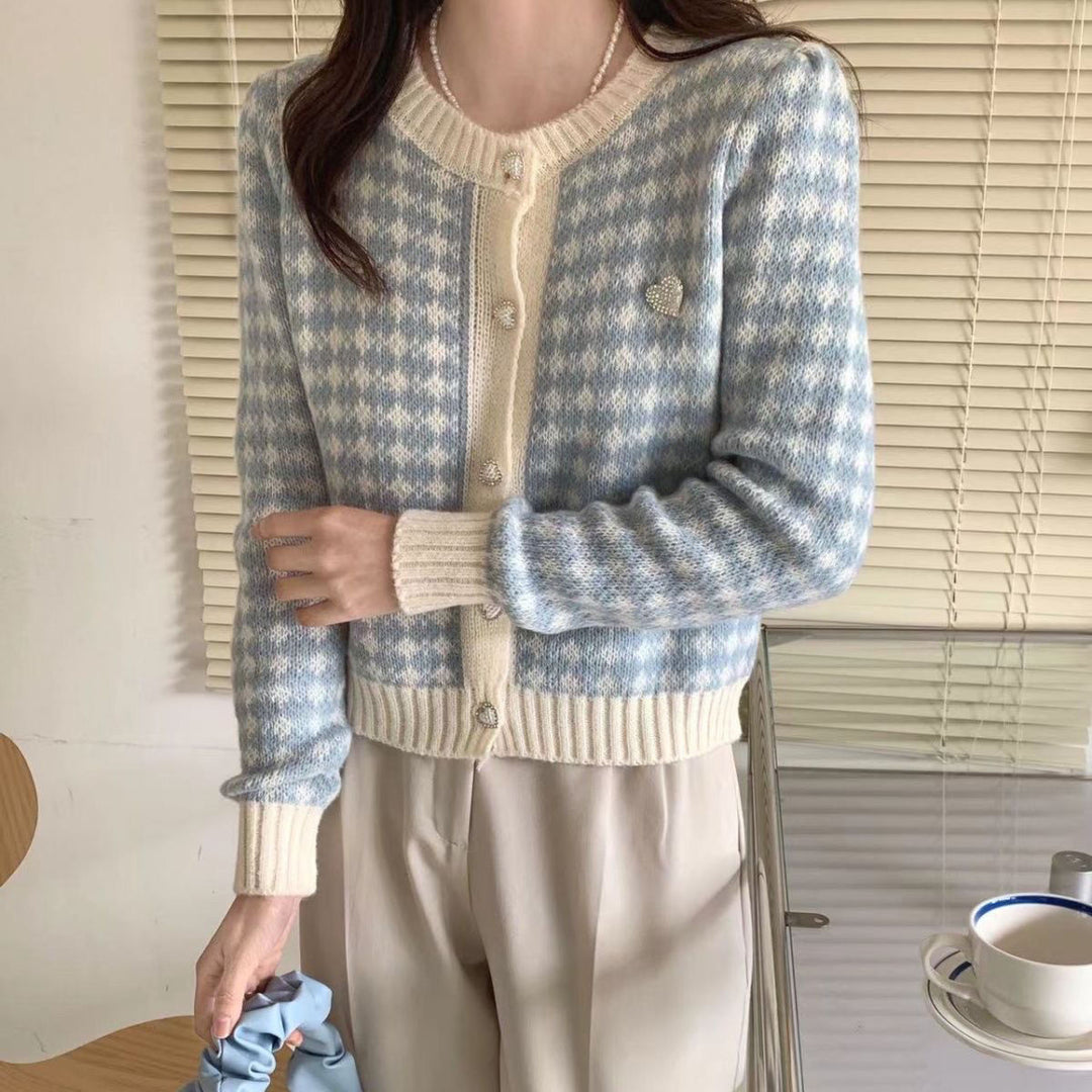 Ladies buttoned tartan knit pullovers Lune London