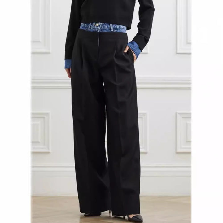 Pantalons en tissu taille haute à coupe large pour femmes Chic & Stil