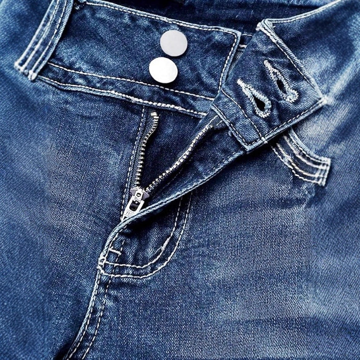Women's high-waisted bootcut jeans with shaping waistband and visible button placket Amarae