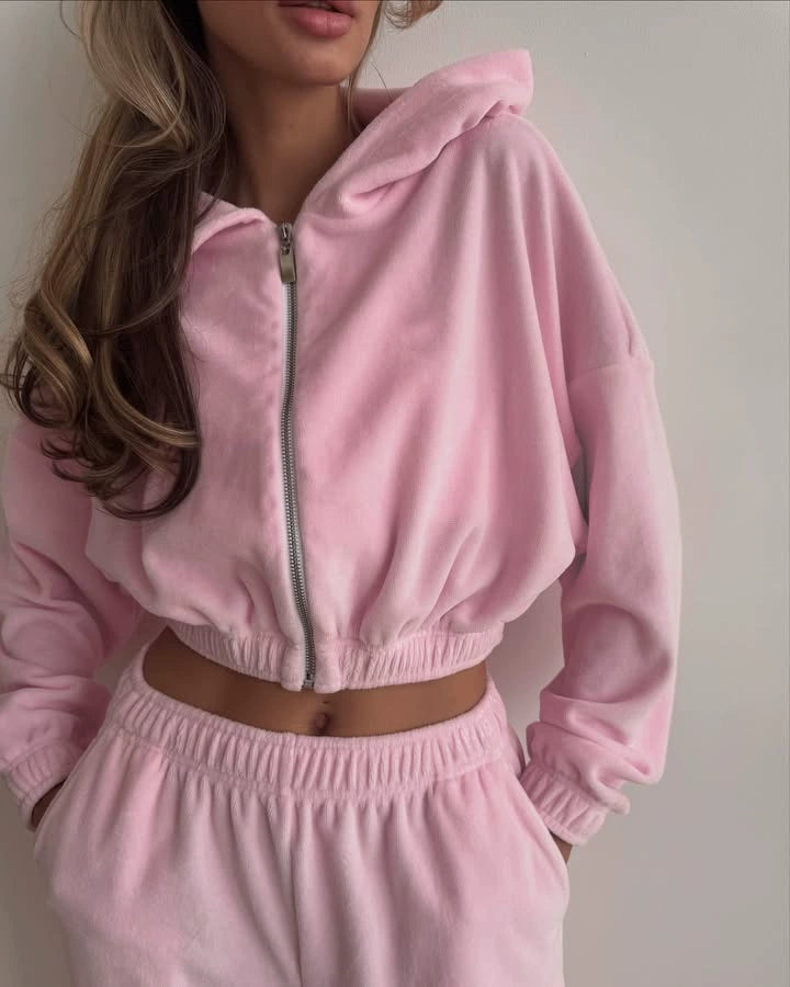 Women's luxurious velvet tracksuit with hood and elastic waistband Lune London