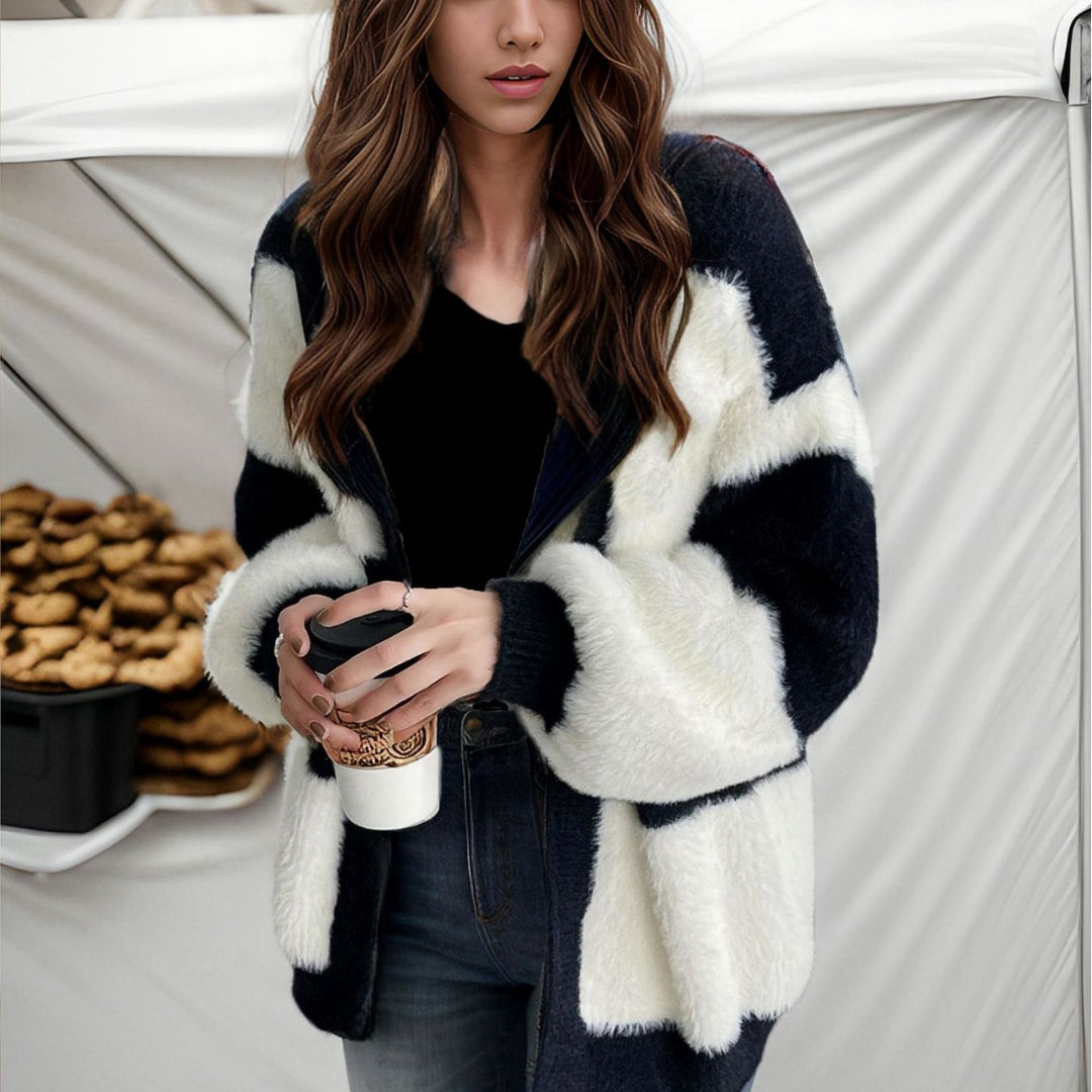 Ladies Chunky Knit Cardigan with Striped Pattern Fashion Lune London