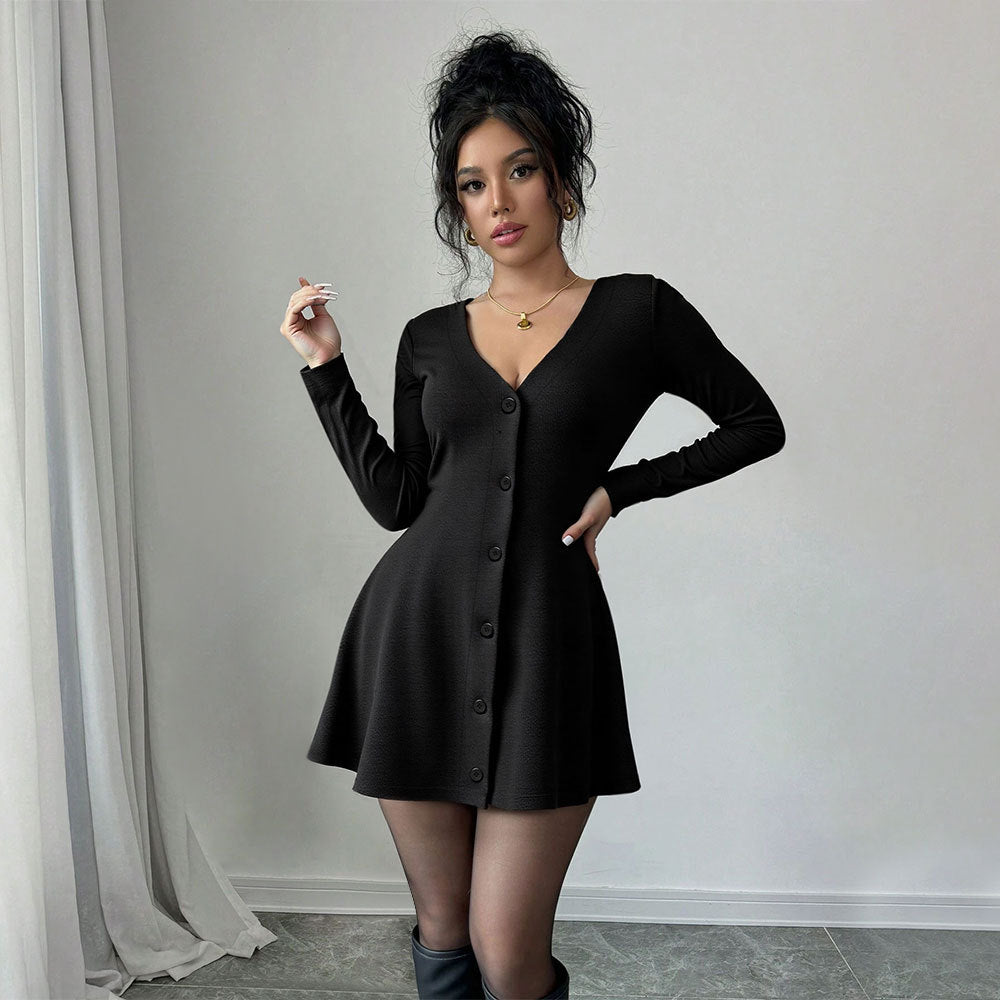 Robe tricotée midi pour femmes avec un décolleté en V profond et une patte de boutonnage Chic & Stil