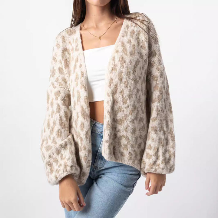 Ladies Chunky Knitted Cardigan with Stylish Leopard Pattern and Comfortable Oversized Details Lune London