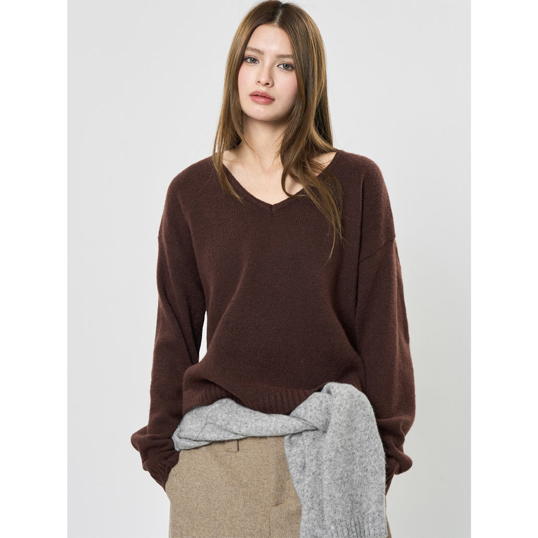 Women Soft V-Neck Fine Knit Sweater with Relaxed Fit Amarae