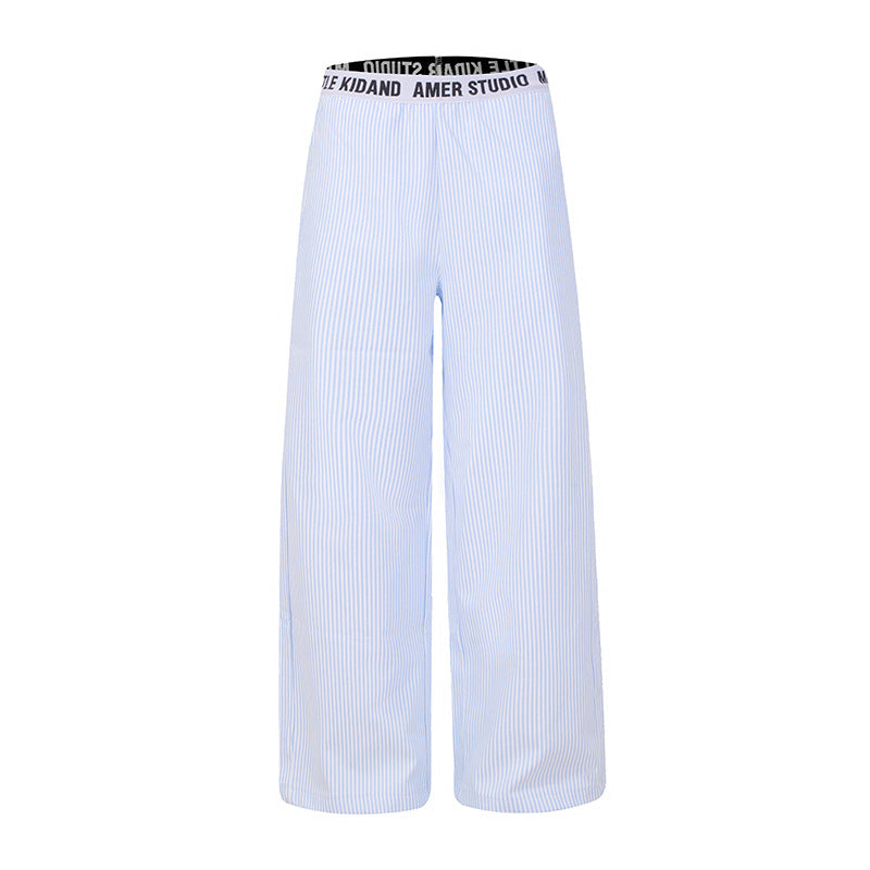 Ladies Wide Lounge Pants with Check Pattern and Elastic Logo Waistband Amarae