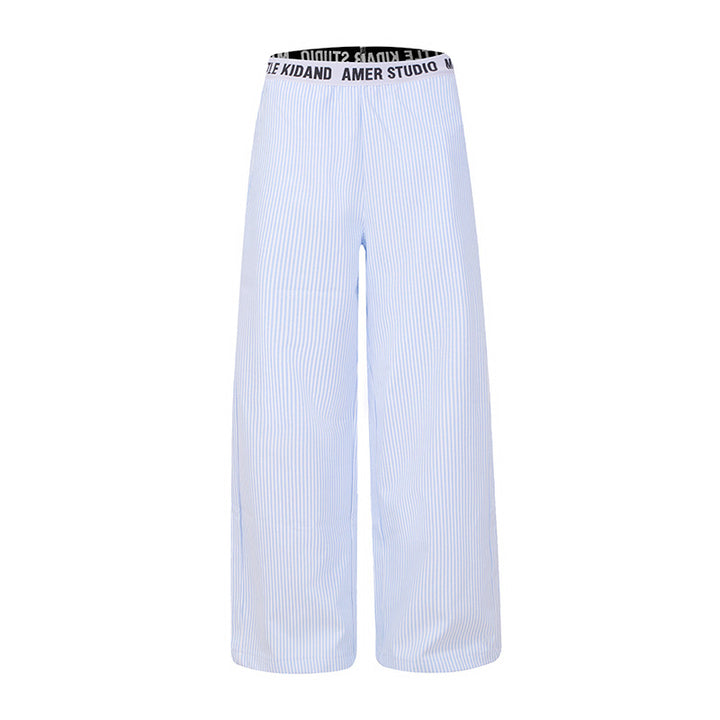 Ladies Wide Lounge Pants with Check Pattern and Elastic Logo Waistband Amarae