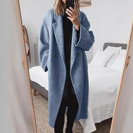 Ladies Boucle Oversized Coat with Double-Breasted Button Row Lune London