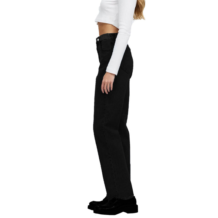 Women high-waisted straight-cut jeans made of rigid denim with raw hem Amarae