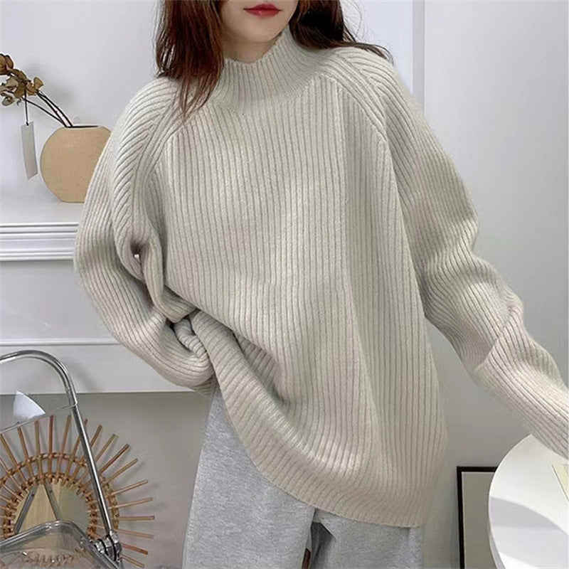 Sweater en maille épaisse pour femme avec col haut et design de côtes texturées Chic & Stil