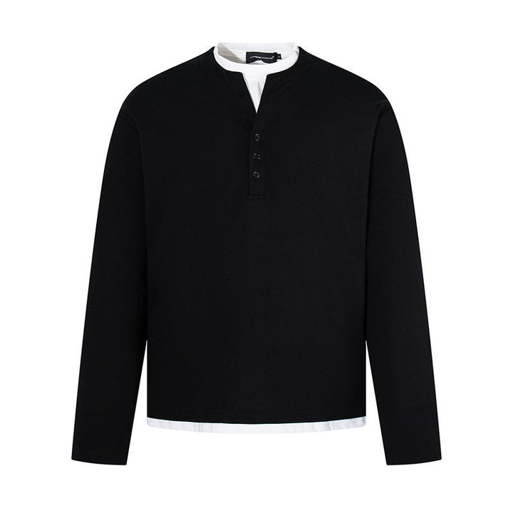 Men's Long-Sleeve Henley Layer Shirt with Contrasting Inner Collar and Modern Regular Fit Amarae