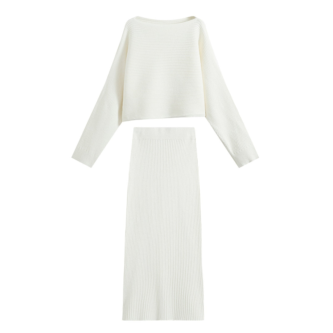 Women's Two-Piece Ribbed Knit Set with Short Sweater and Midi Skirt Amarae