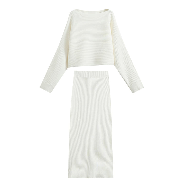 Women's Two-Piece Ribbed Knit Set with Short Sweater and Midi Skirt Amarae
