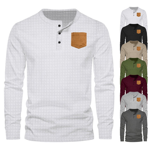 Men's long sleeve shirt with textured design and leather application Amarae