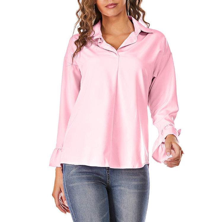 Ladies Modern Top with Ruffle Details and Chic Modern Ties