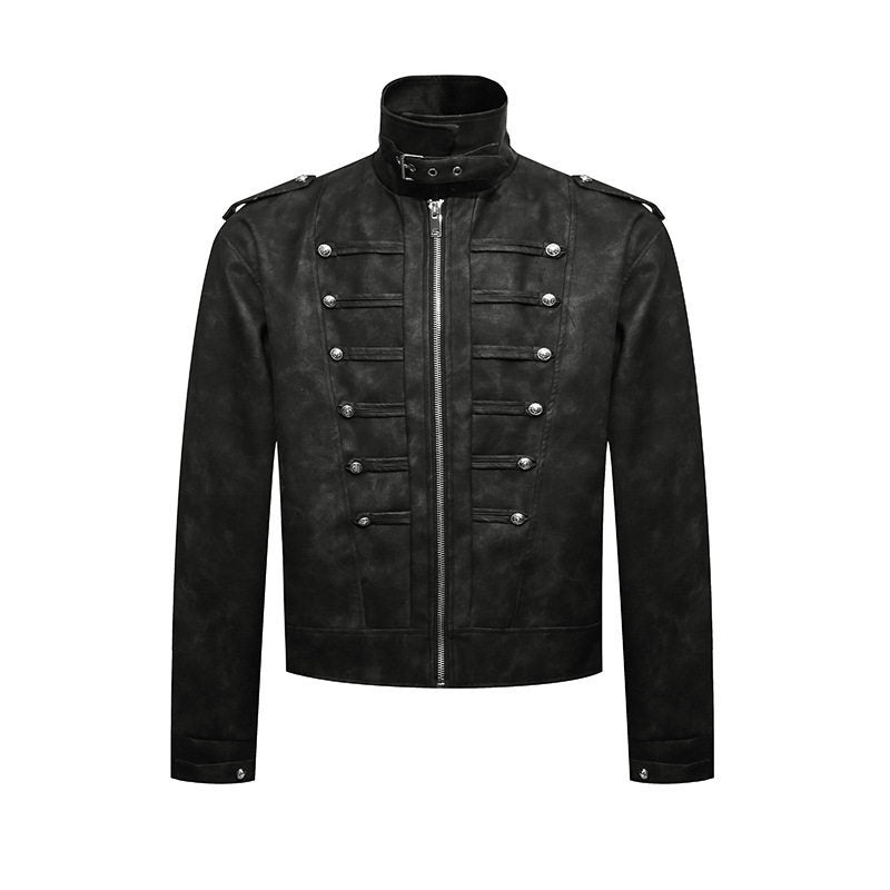 Men's short jacket in military marching look made of suede imitation with stand-up collar & decorative buttons Amarae