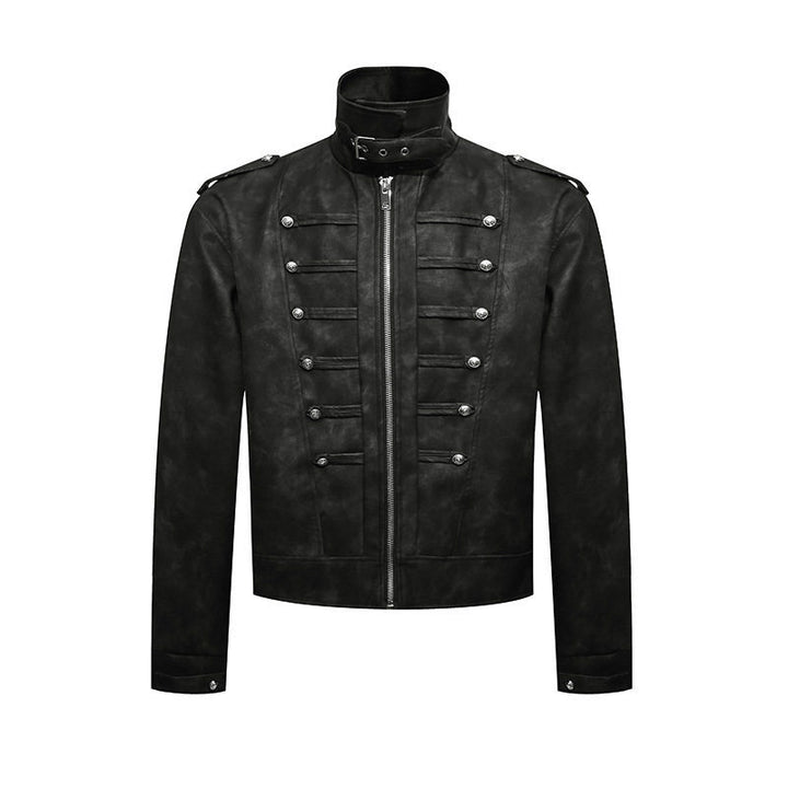 Men's short jacket in military marching look made of suede imitation with stand-up collar & decorative buttons Amarae