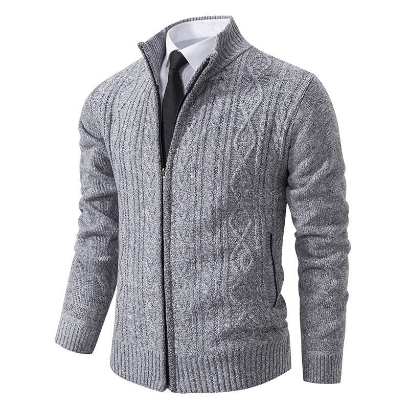 Knit jacket for men with high collar and textured pattern Lune London