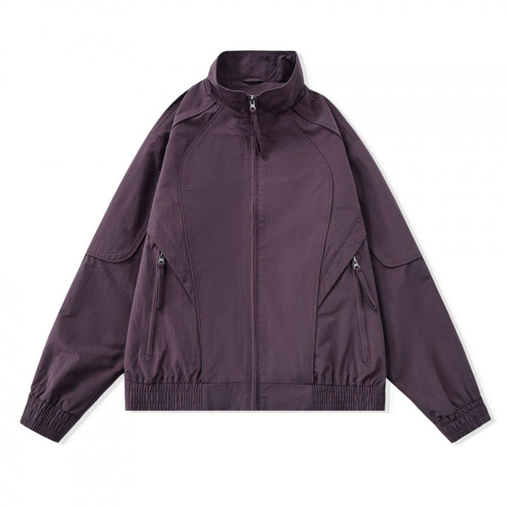 [Unisex] Lightweight Boxy Transitional Jacket with Stand Collar, Raglan Sleeves, and Zipper Pockets Amarae