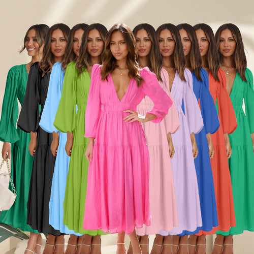 Women's Maxi Dress with Deep V-Neck and Wide Flared Sleeves Amarae
