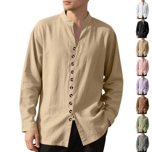 Casual long sleeve shirt for men with Henley collar and trendy buttons Amarae
