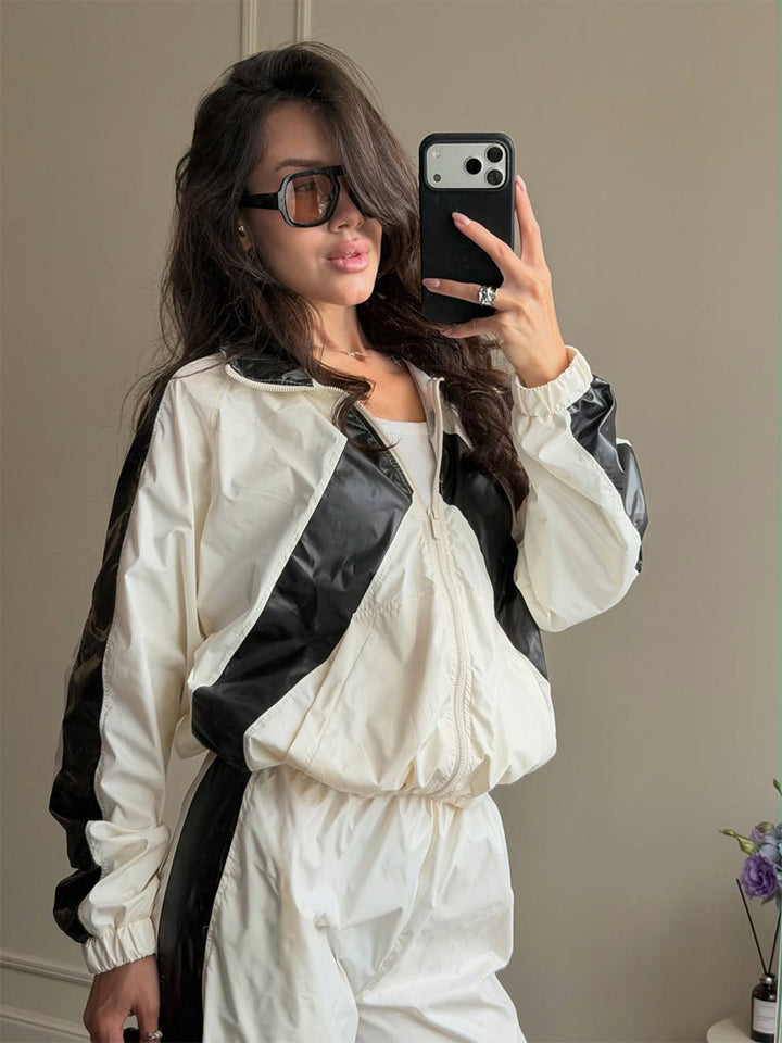 Ladies Sportives Nylon Set with Boxy Zip Jacket and High-Waist Jogger Amarae