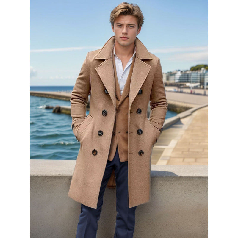 Men's knee-length classic coat with padded lining and elegant button placket Amarae