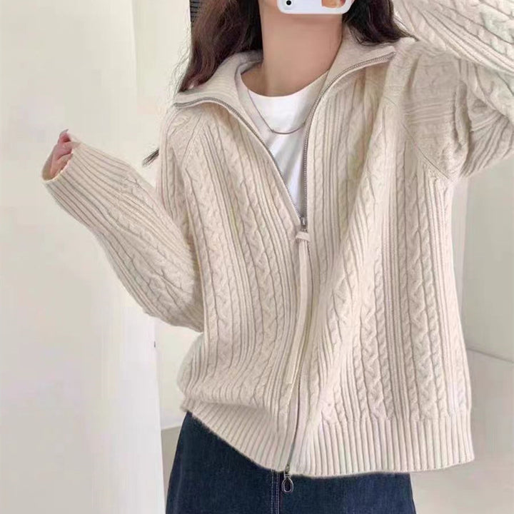 Veste en tricot épaisse pour femme avec fermeture éclair haute et motif texturé Chic & Stil