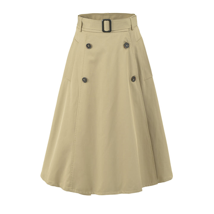 Women's A-Line Trench Skirt with Waist Belt and Decorative Button Placket Amarae