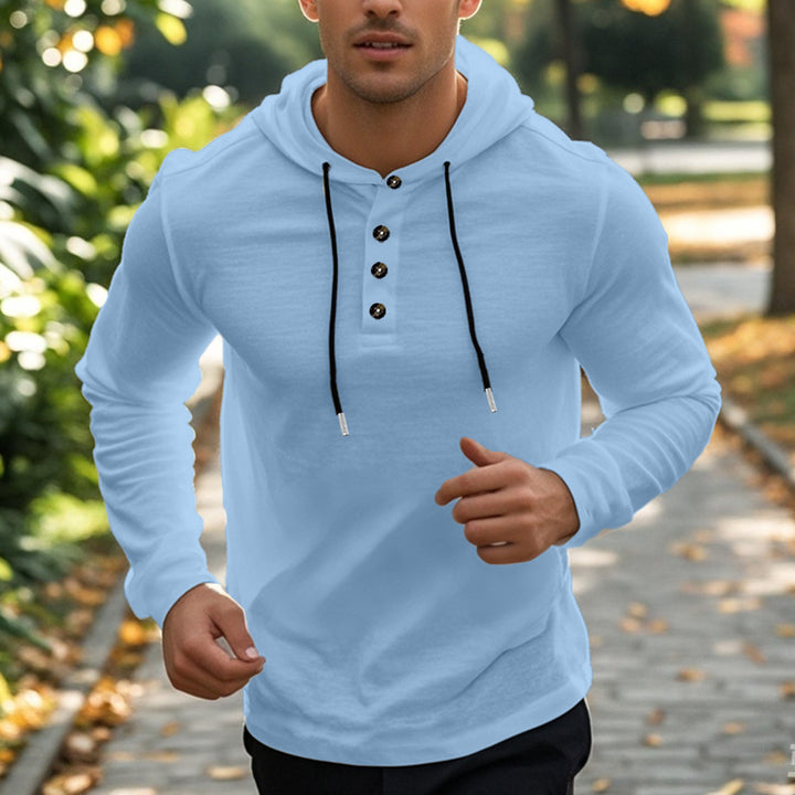 Men's sporty hoodie t-shirt with button placket Amarae