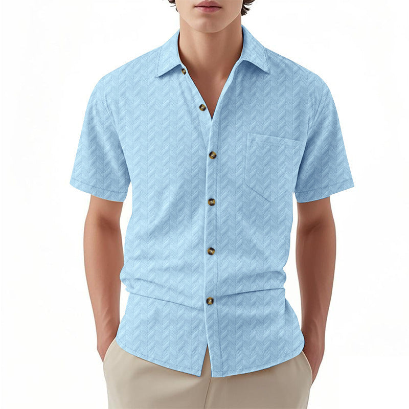 Short sleeve shirt for men with textured design and practical chest pocket detail Lune London