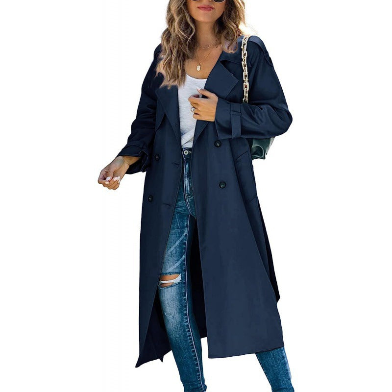 Elegant trench coat for women with double-breasted closure and belted waist Lune London