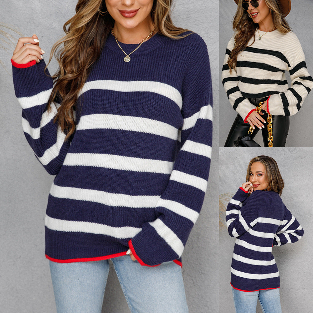 Pull en maille pour femmes à rayures maritimes Chic & Stil