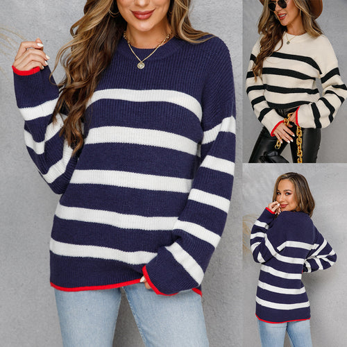Pull en maille pour femmes à rayures maritimes Chic & Stil