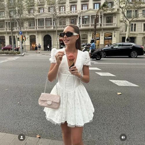 Summer dress women with delicate embroidery and voluminous skirt Amarae