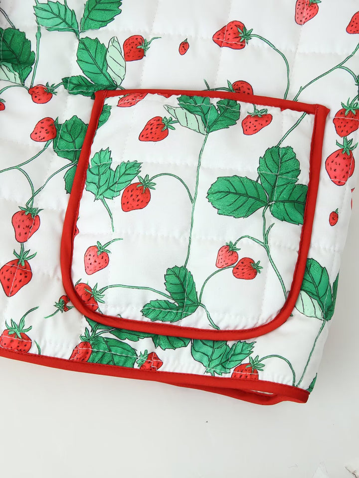 Elegant quilted jacket for women with strawberry pattern and large pockets Lune London