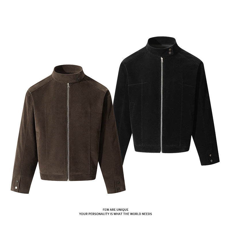 Men's soft synthetic leather leisure jacket with practical collar and zipper Lune London