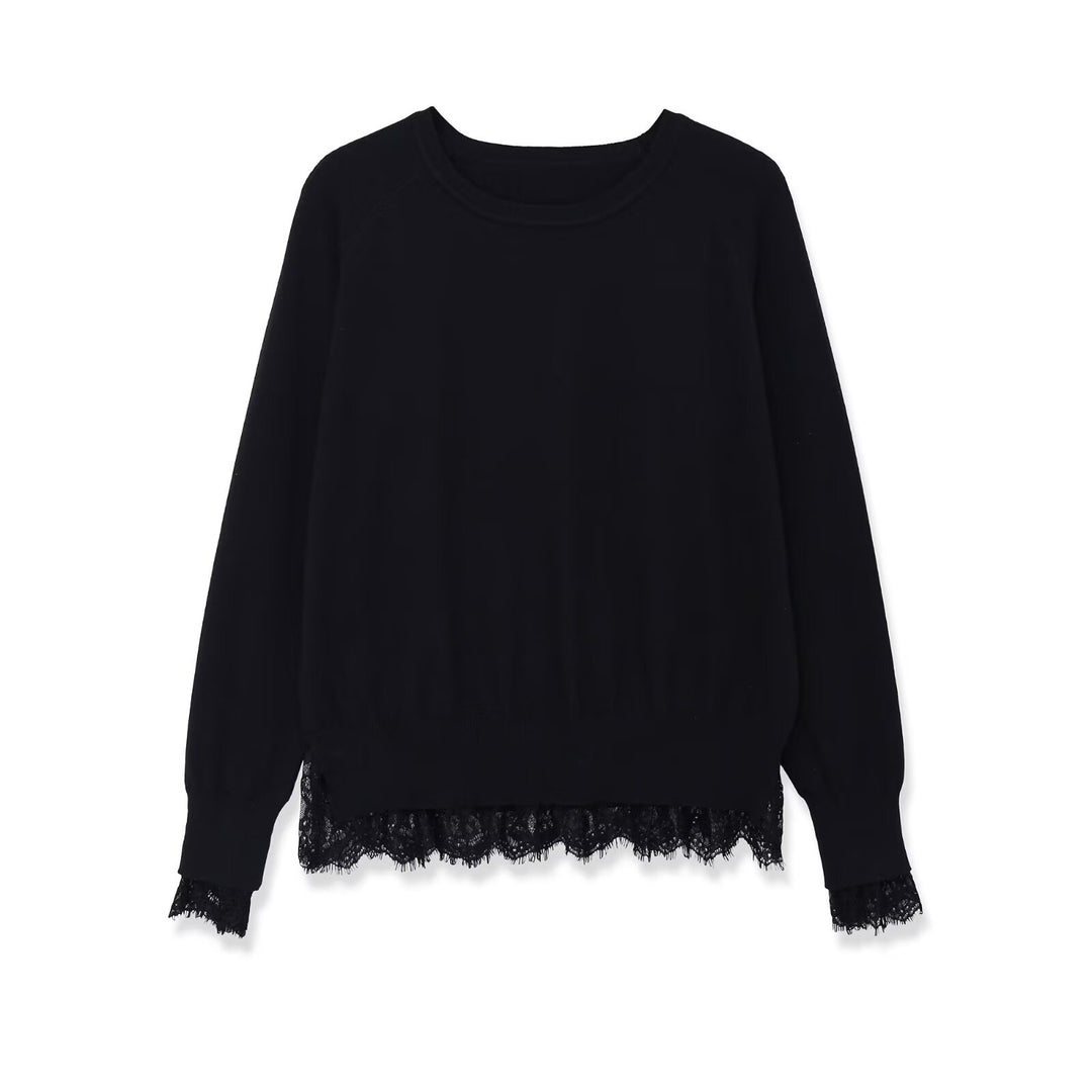 Women's sweatshirt with lace trim and round neck Amarae
