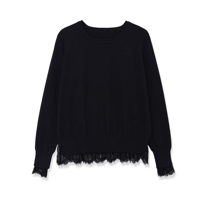 Women's sweatshirt with lace trim and round neck Amarae