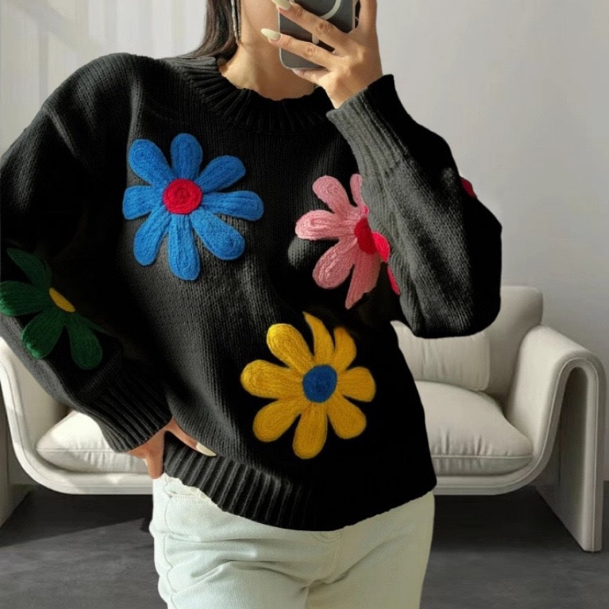 Ladies nice sweater with floral appliqués Lune London