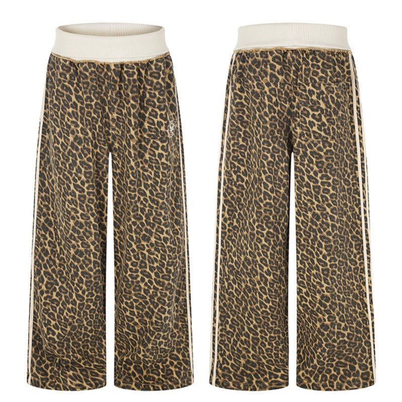 Women's wide palazzo jogging pants with leopard print and elastic ribbed waistband Amarae