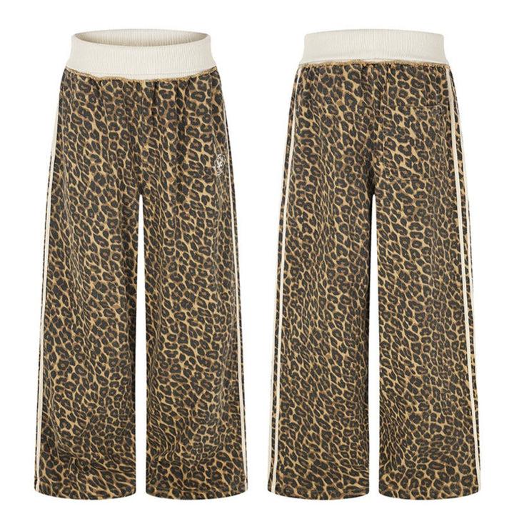 Women's wide palazzo jogging pants with leopard print and elastic ribbed waistband Amarae