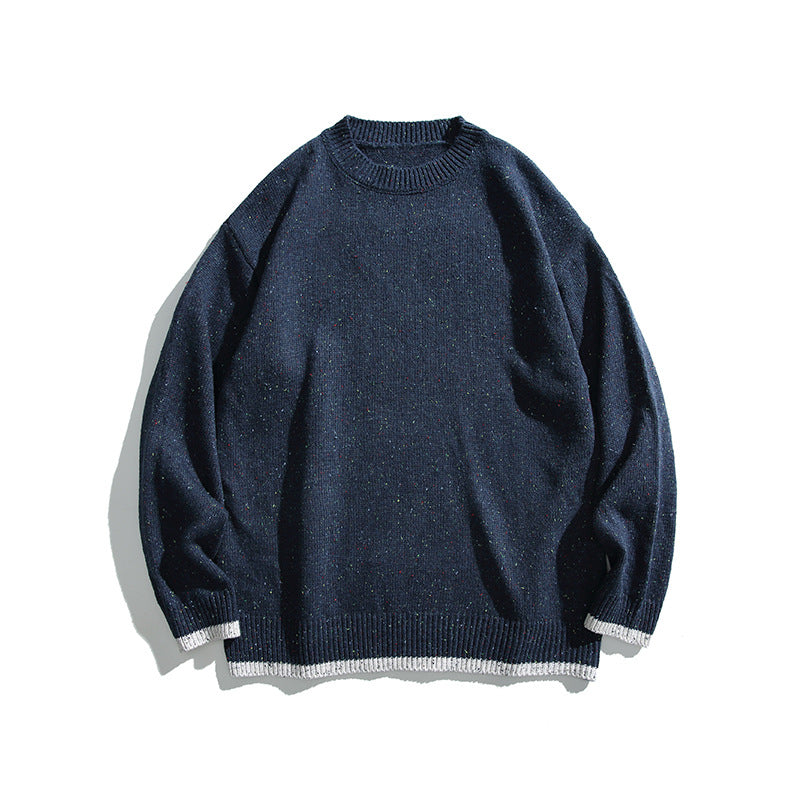 Unisex Oversize Knitted Sweater with Round Neckline, Contrast Cuffs and Melange Bobble Texture Amarae