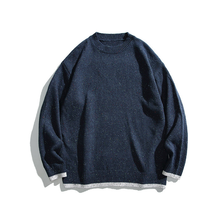 Unisex Oversize Knitted Sweater with Round Neckline, Contrast Cuffs and Melange Bobble Texture Amarae